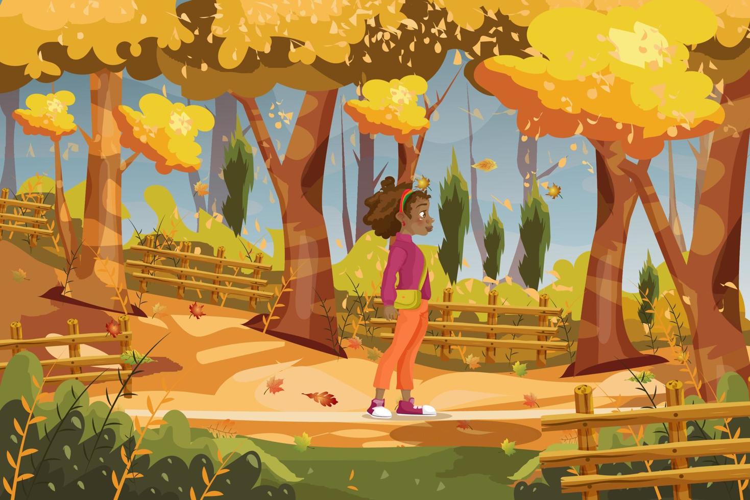 Cute girl walking in The Autumn Park vector