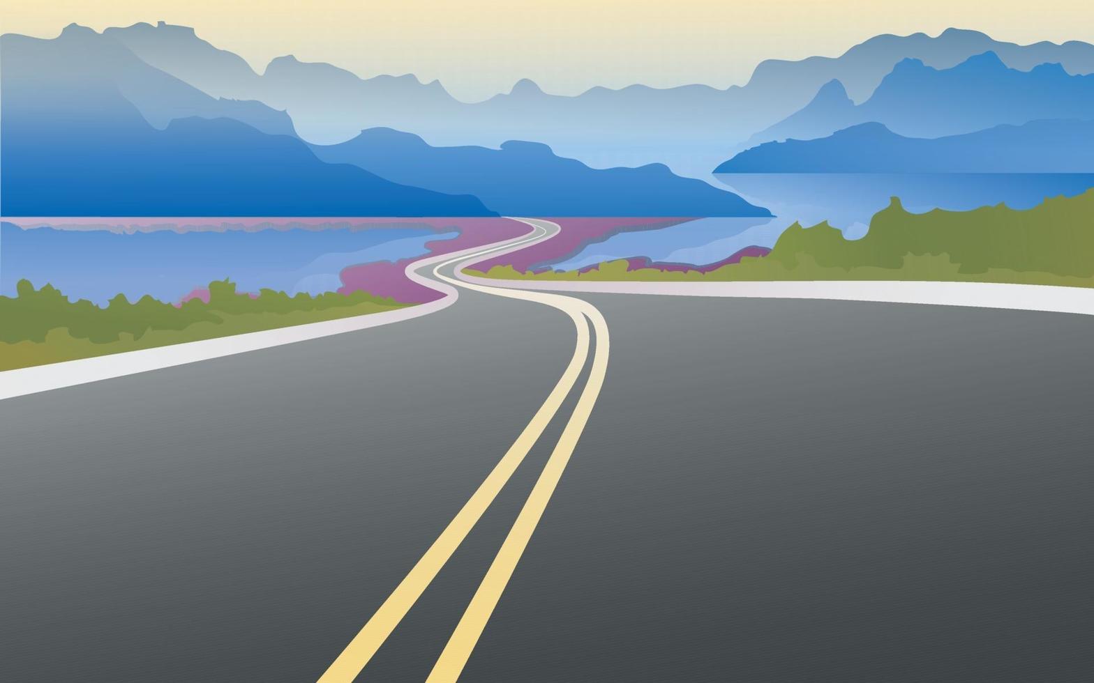 The road stretches through mountains and rivers vector