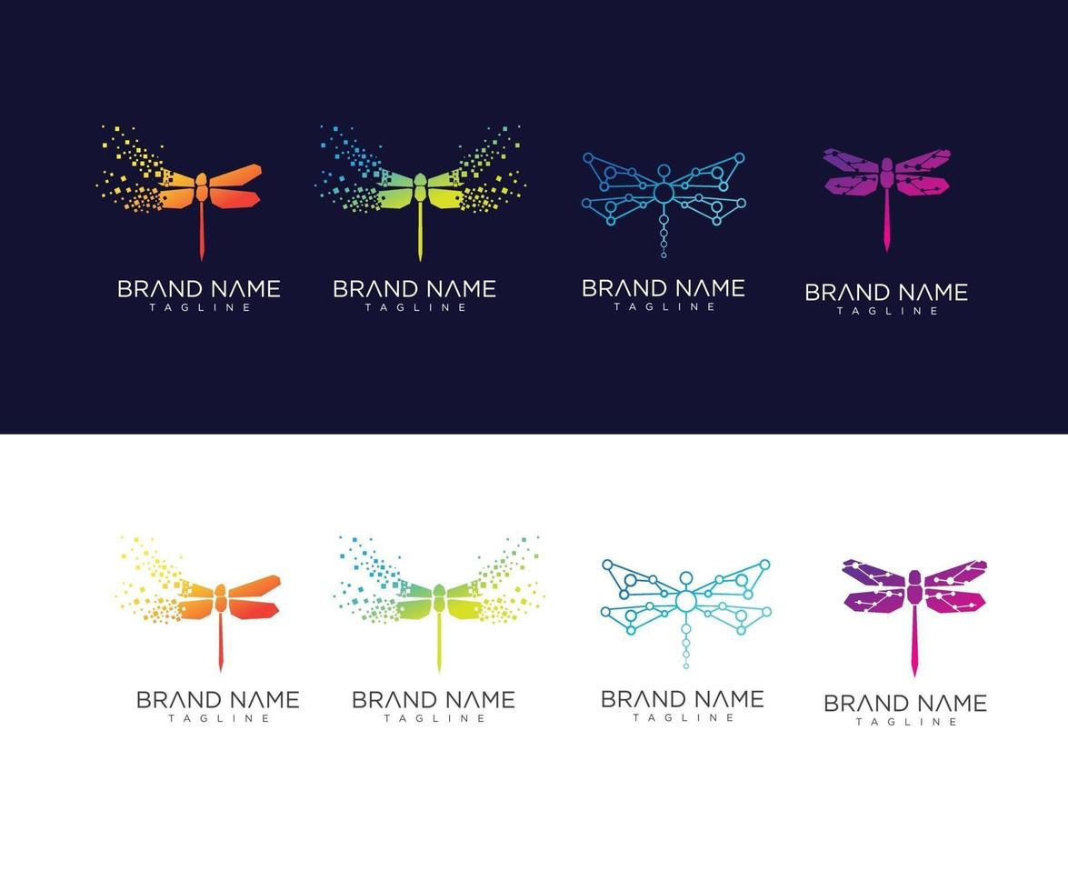 Set Of Dragonfly Tech Logo Design Vector Template