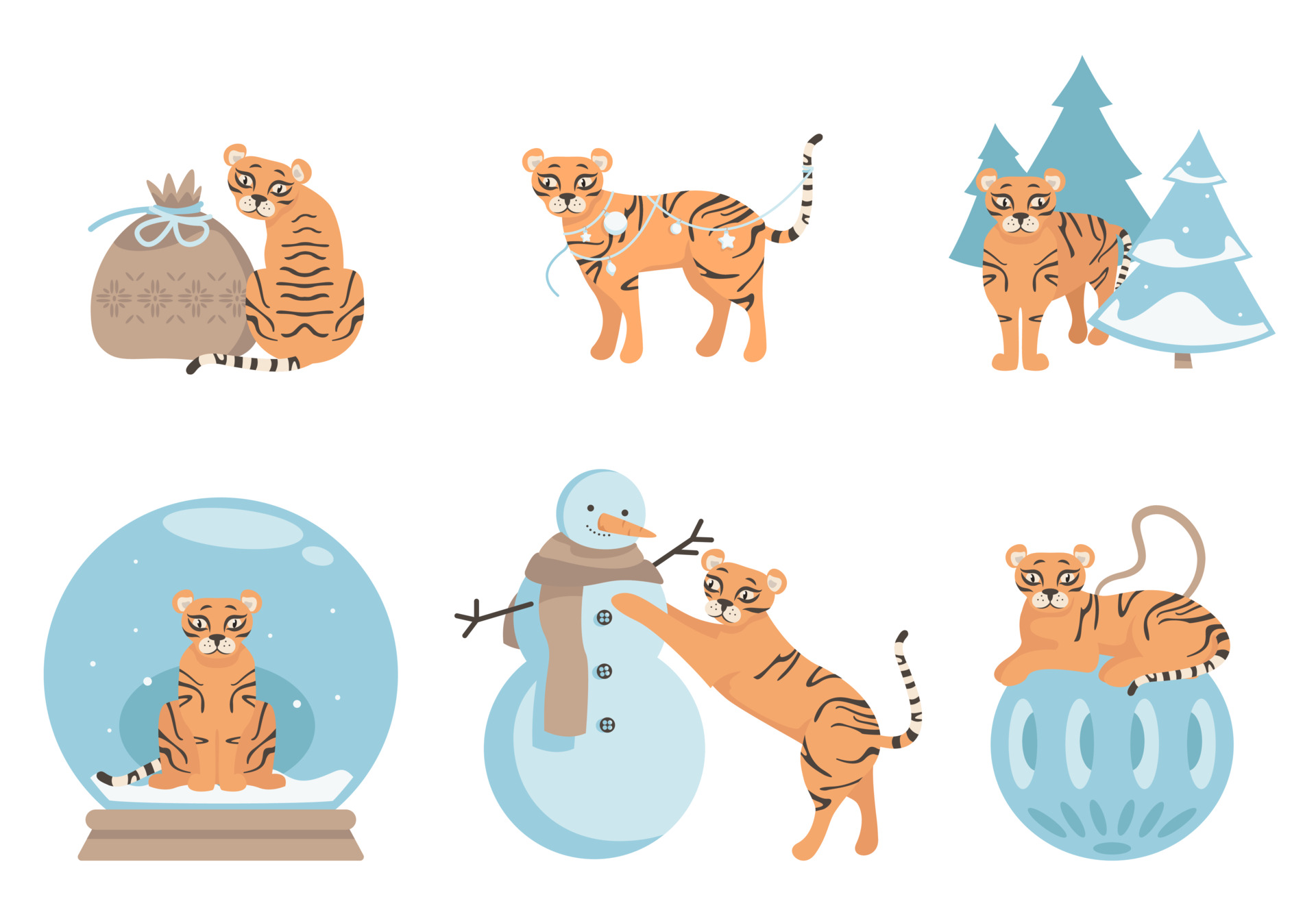 Of Different Animals Clipart Vector, Tiger With Different Poses In