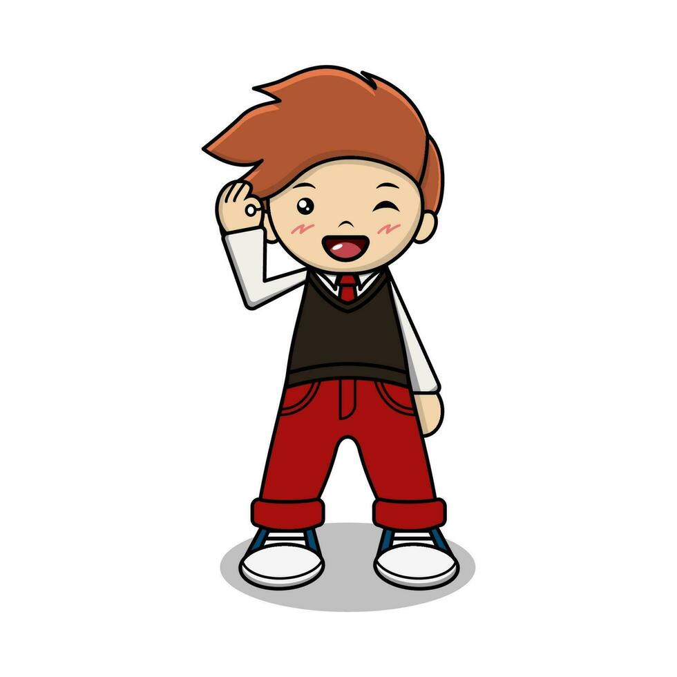 cute student boy cartoon character vector