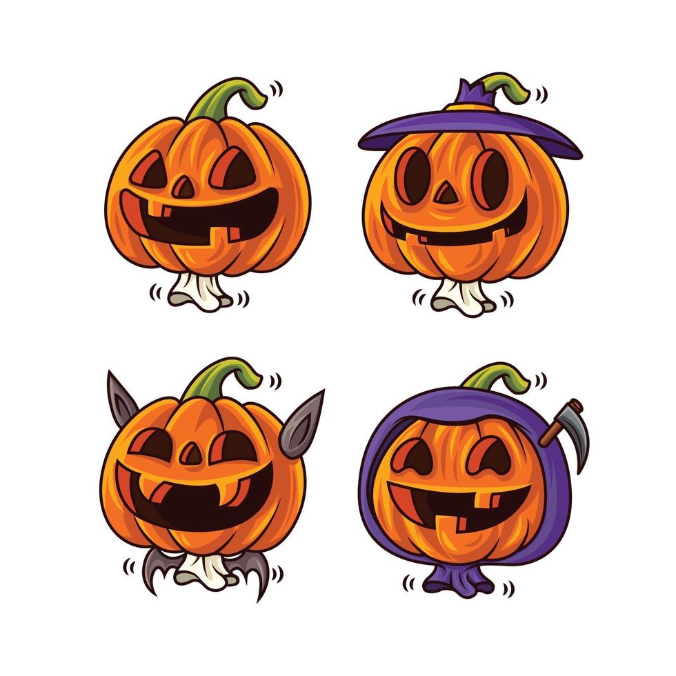 colección de lindas calabazas de halloween con diferentes caras divertidas vector