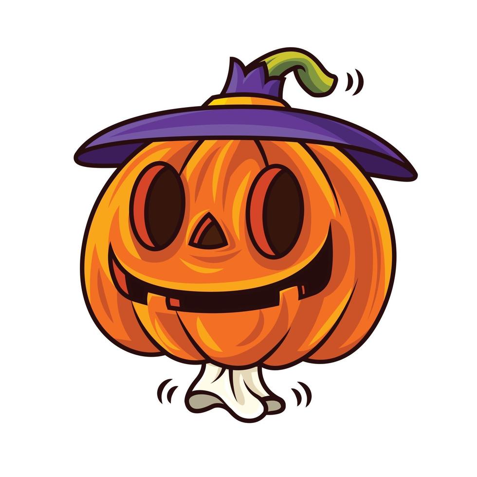 feliz halloween con dibujos animados lindo divertido calabaza con sombrero de bruja vector