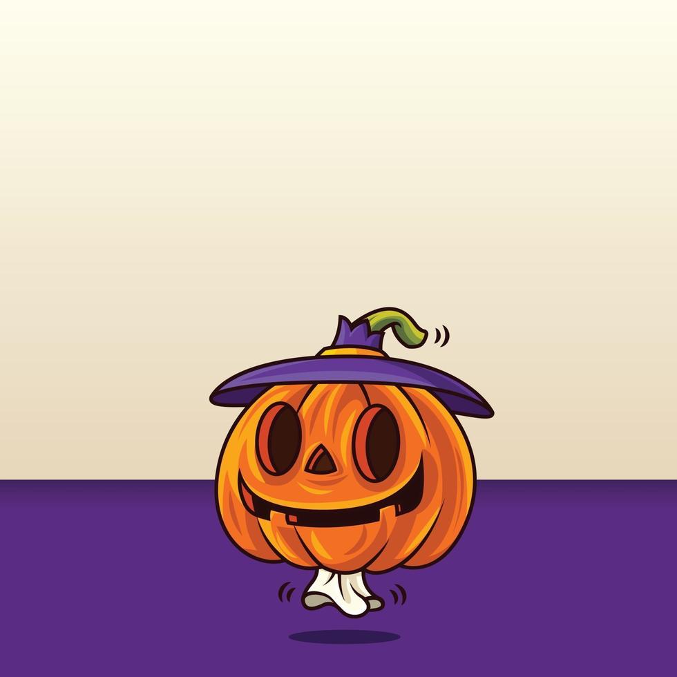 feliz Halloween. caricatura, lindo, calabaza, con, sombrero de bruja, en, espacio vacío vector