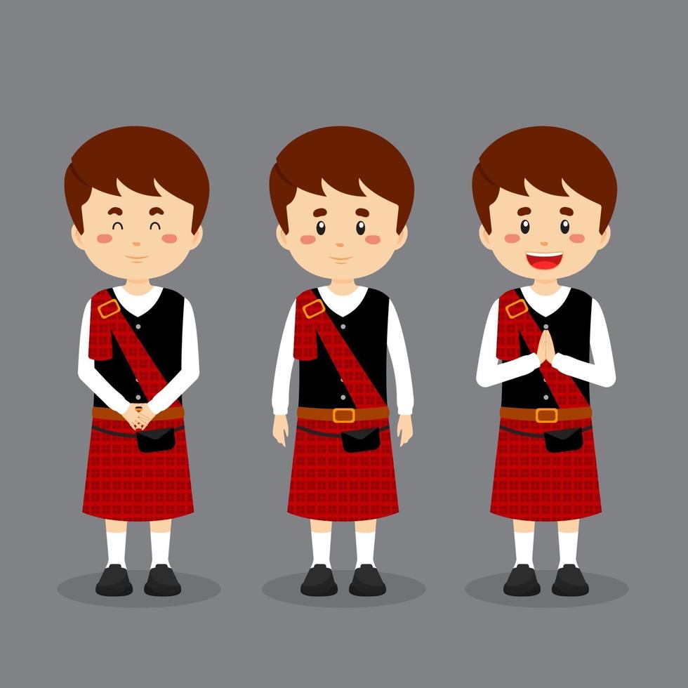 personaje de escocia con varias expresiones. vector