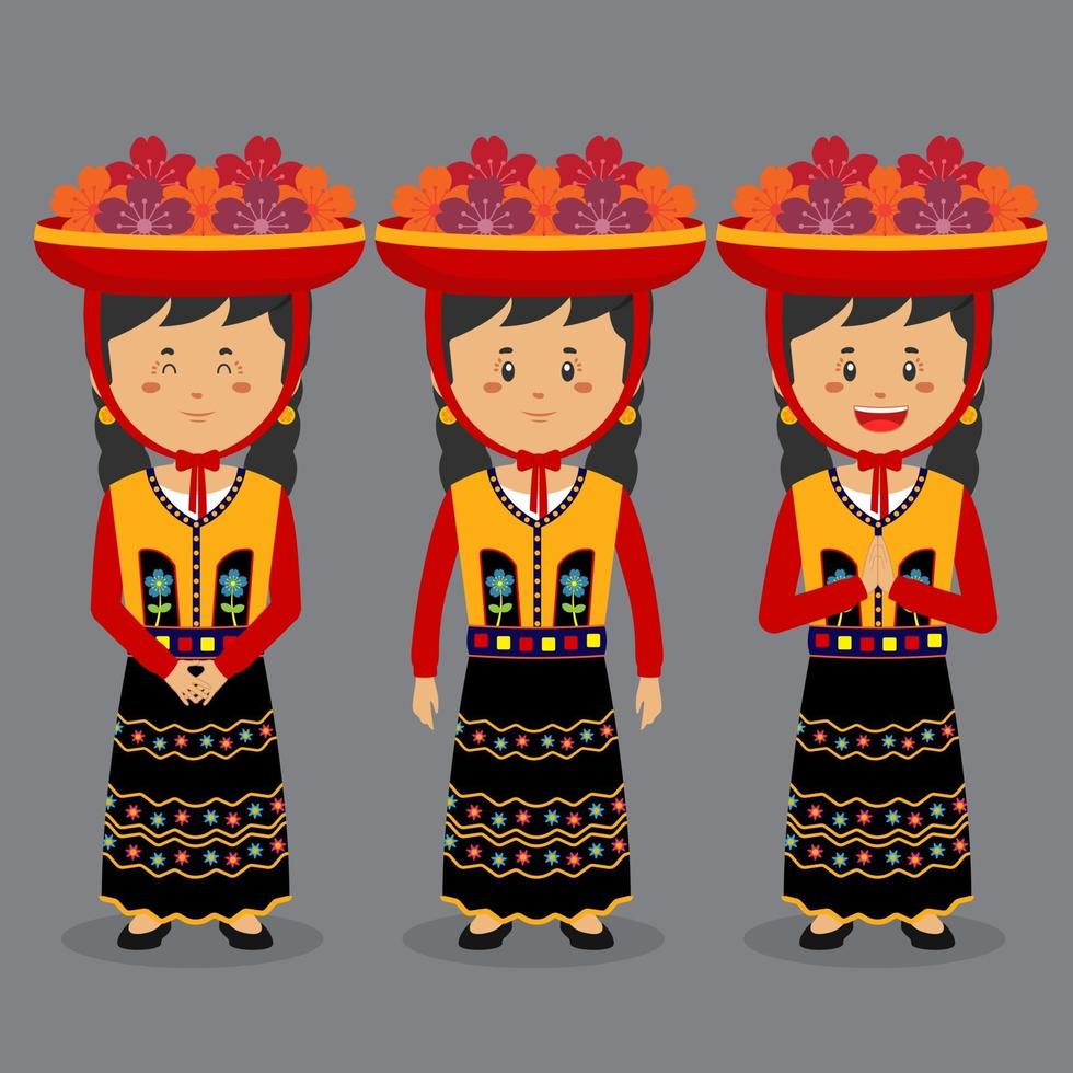 Personaje peruano con varias expresiones. vector