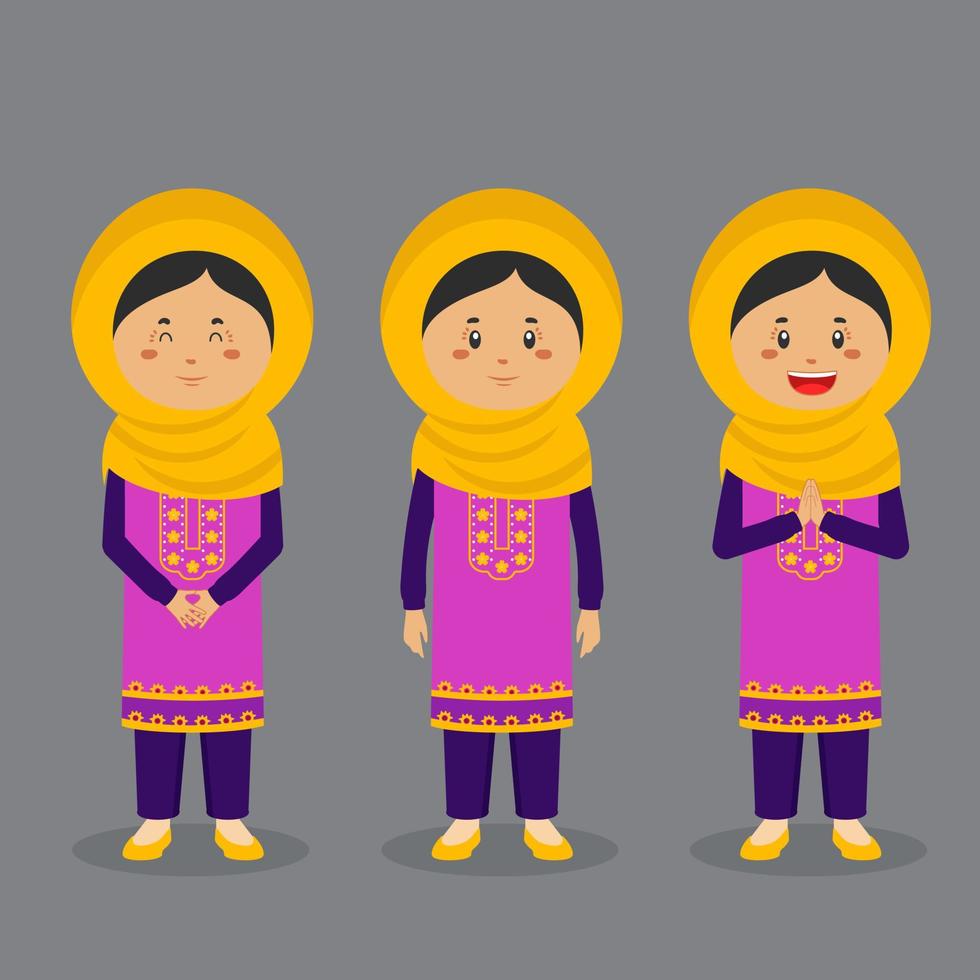 Personaje de Pakistán con varias expresiones. vector