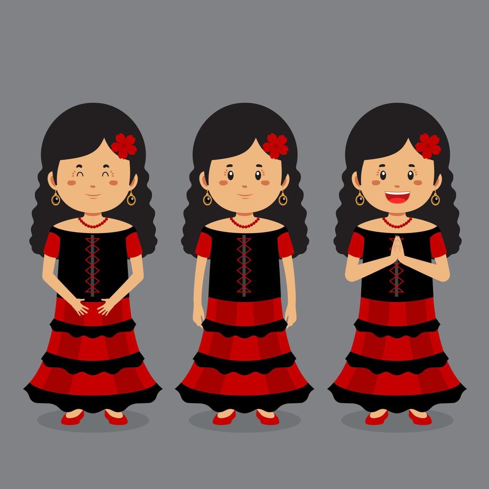 personaje español con varias expresiones. vector