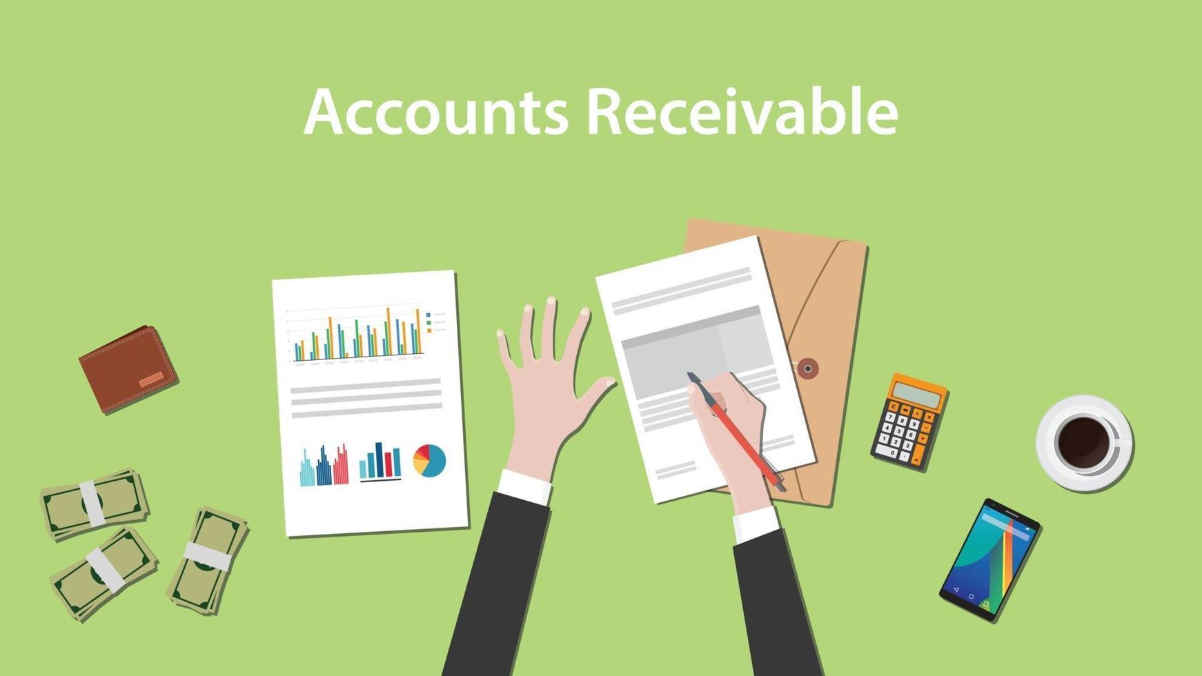 Accounts receivable illustration with a man writing on paperwork vector