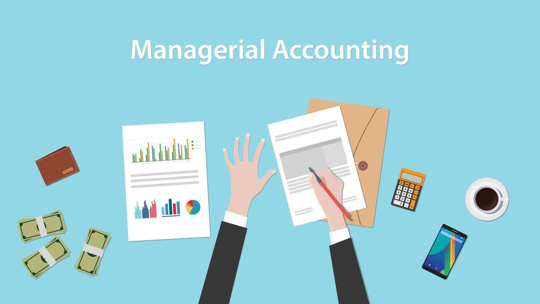 managerial accounting illustration with a man signing paperworks vector