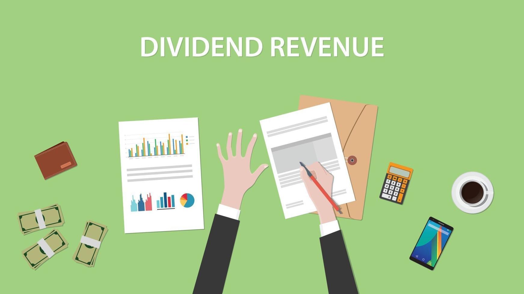 dividend revenue illustration with a man signing paperworks vector