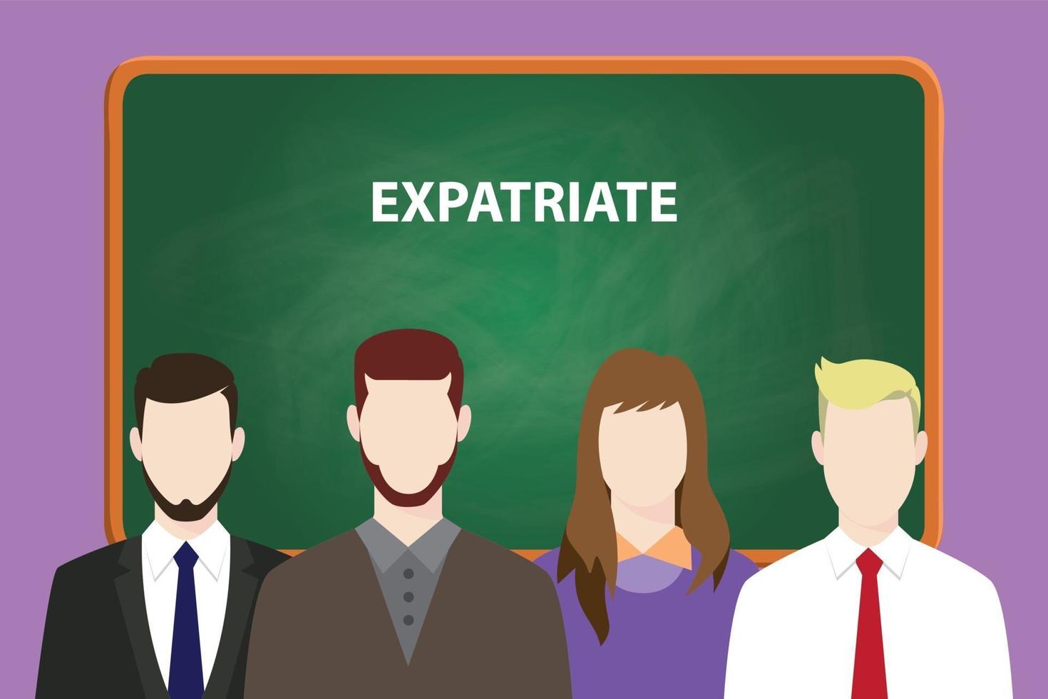 expatriate white text on green chalk board illustration vector