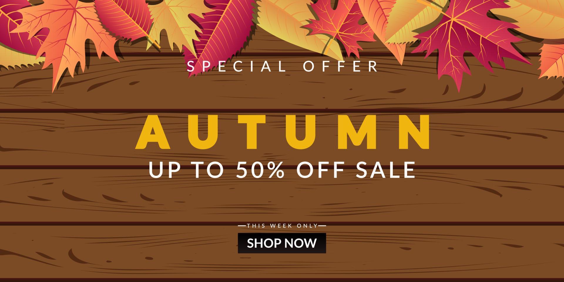 Autumn sale background design decorated with wooden plank vector