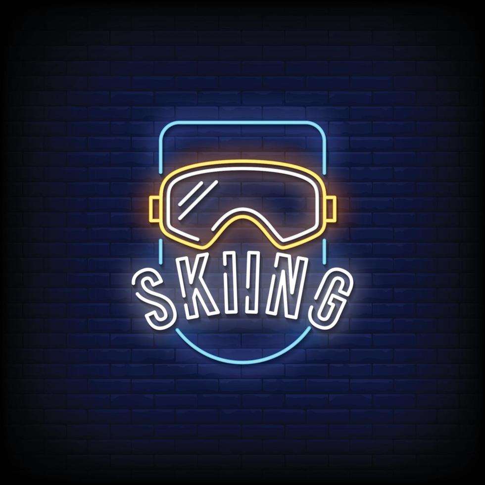 Skiing Neon Signs Style Text Vector