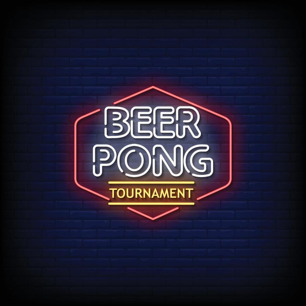 Beer pong torneo letreros de neón estilo texto vector