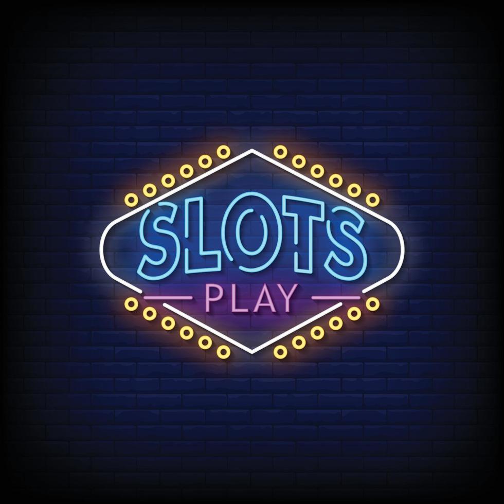 Slots Play Neon Signs Style Text Vector