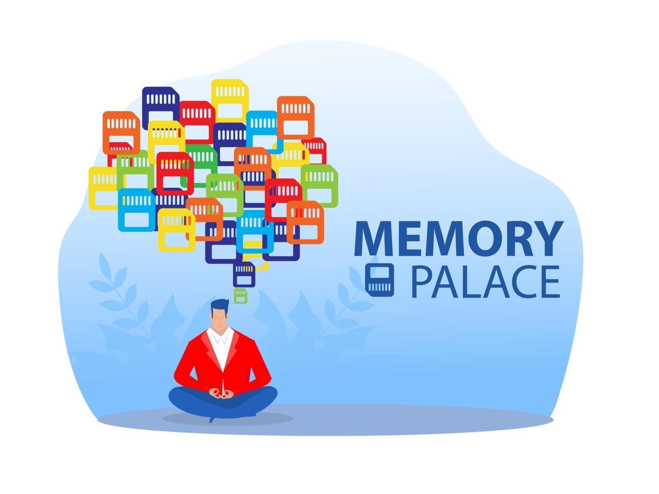 businessman character meditation with Memory Palace vector