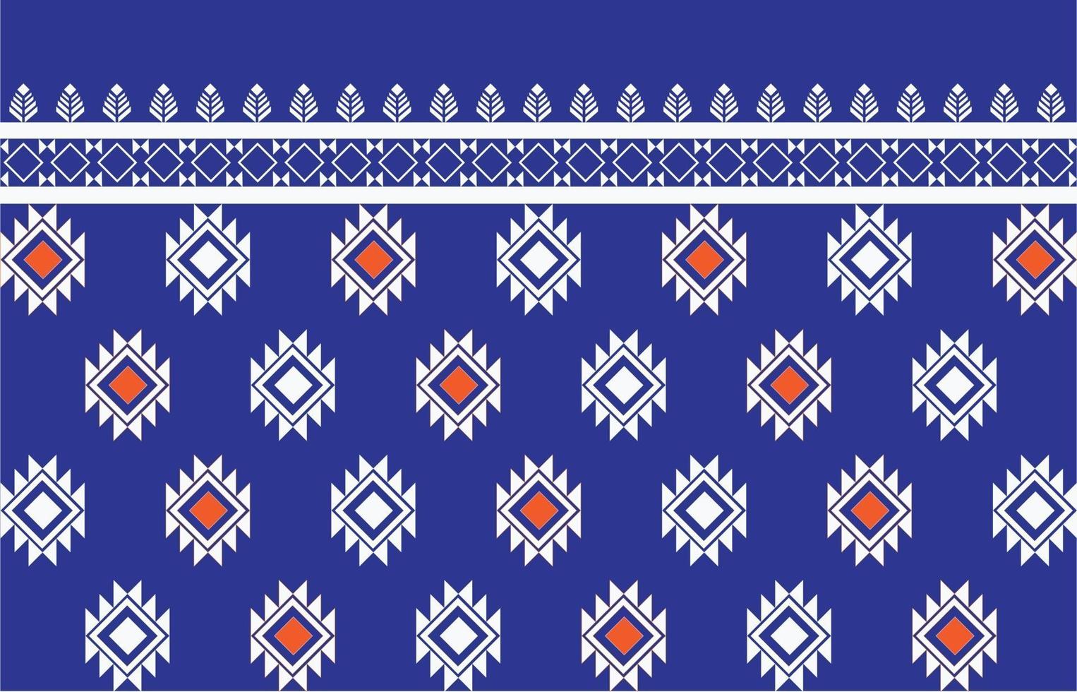 Geometric fabric pattern, blue, white, orange, design for textiles, vector
