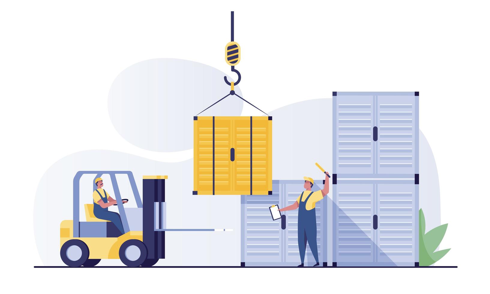 Forklift and cargo container or shipping for shipment storage. vector