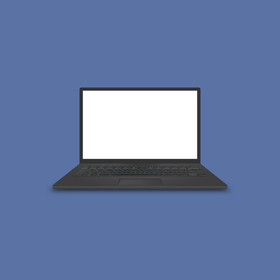 realistic black laptop computer with blank white screen vector