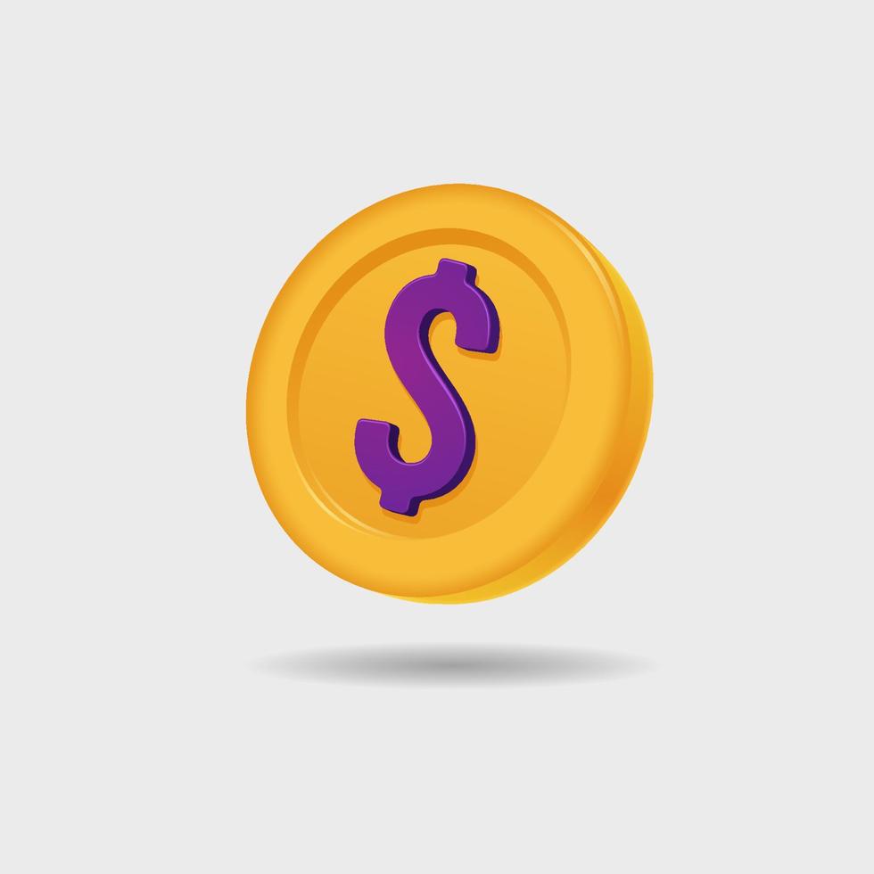 3D icon of dollar coin vector