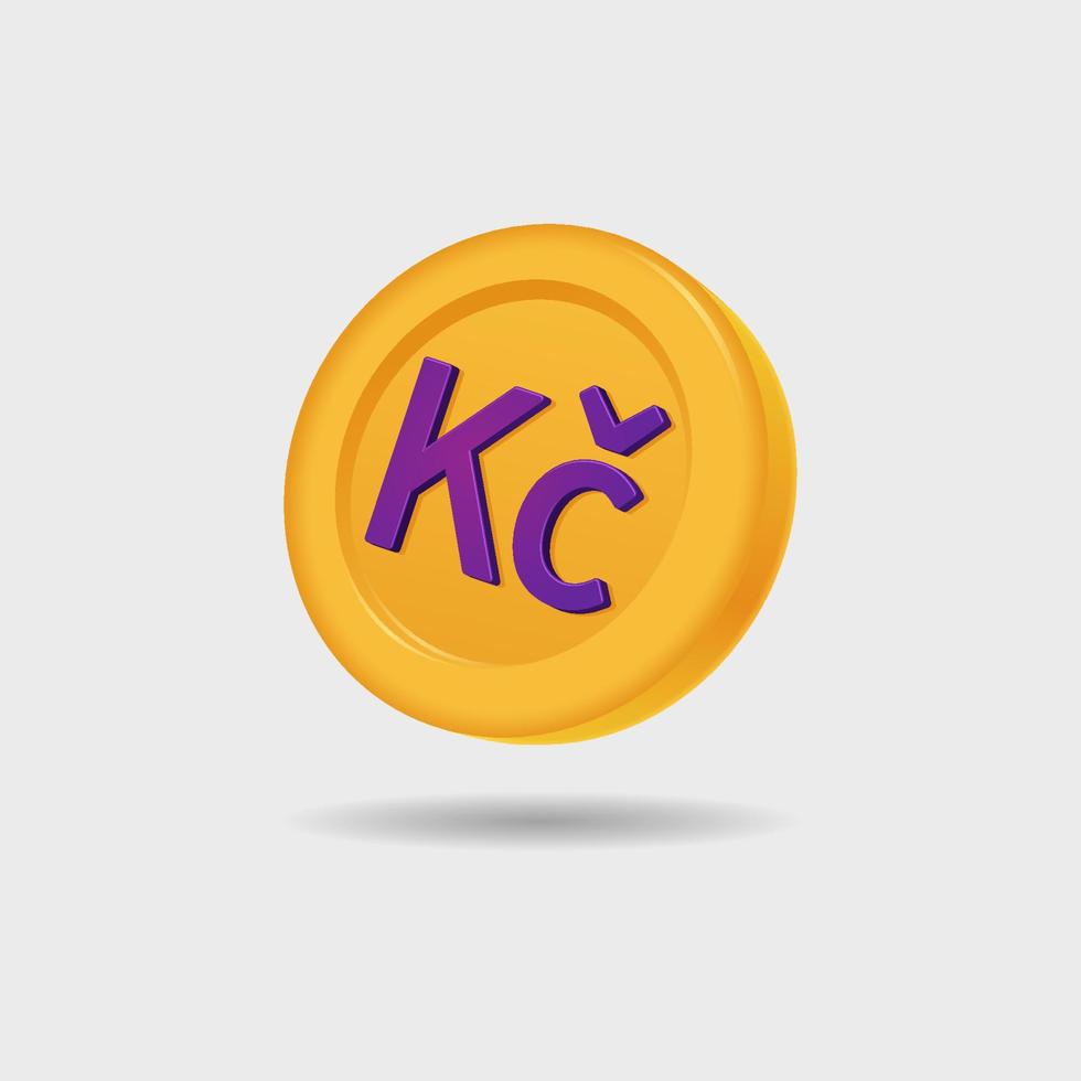 3D icon of Czech Koruna coin vector