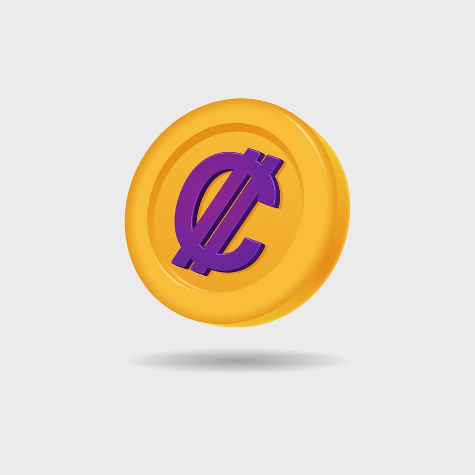 3D icon of cedi coin vector