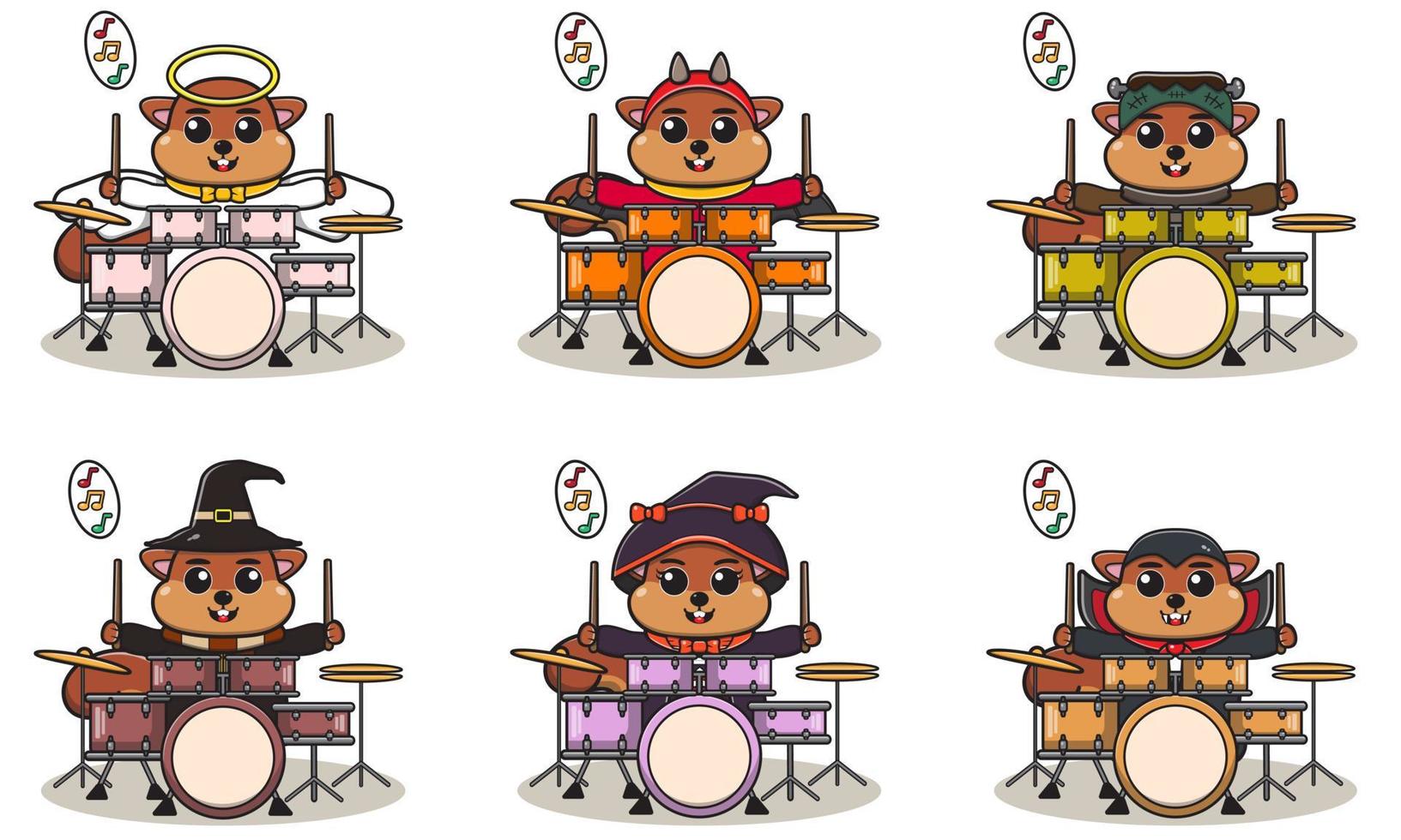 Squirrel Music Halloween set Drum vector
