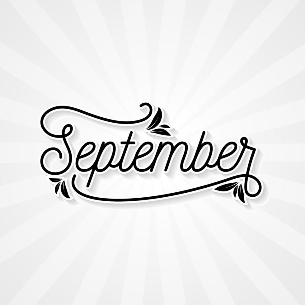 grey color september typography lettering leaf illustration vector