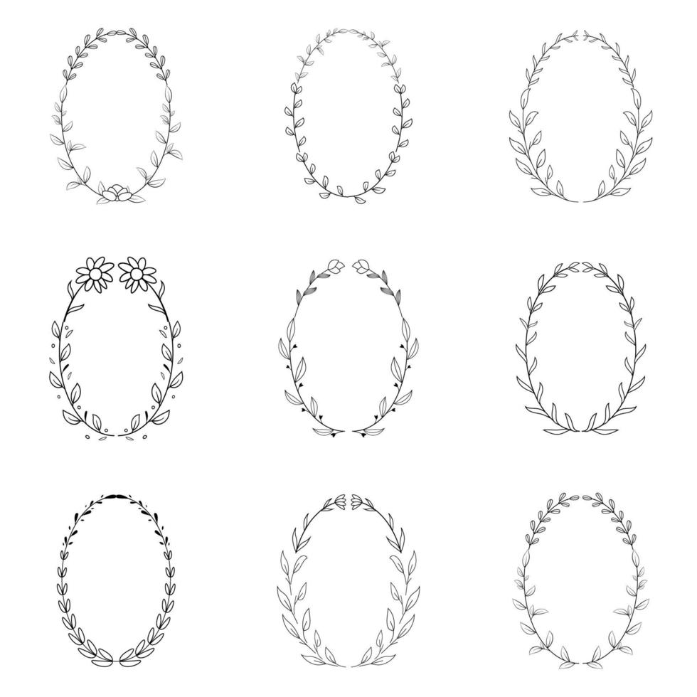 oval style set vector botanical wreaths isolated