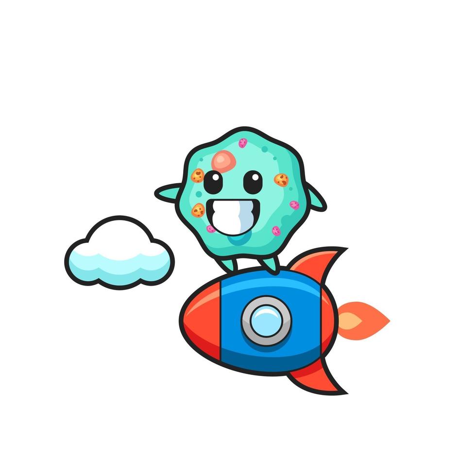amoeba mascot character riding a rocket vector