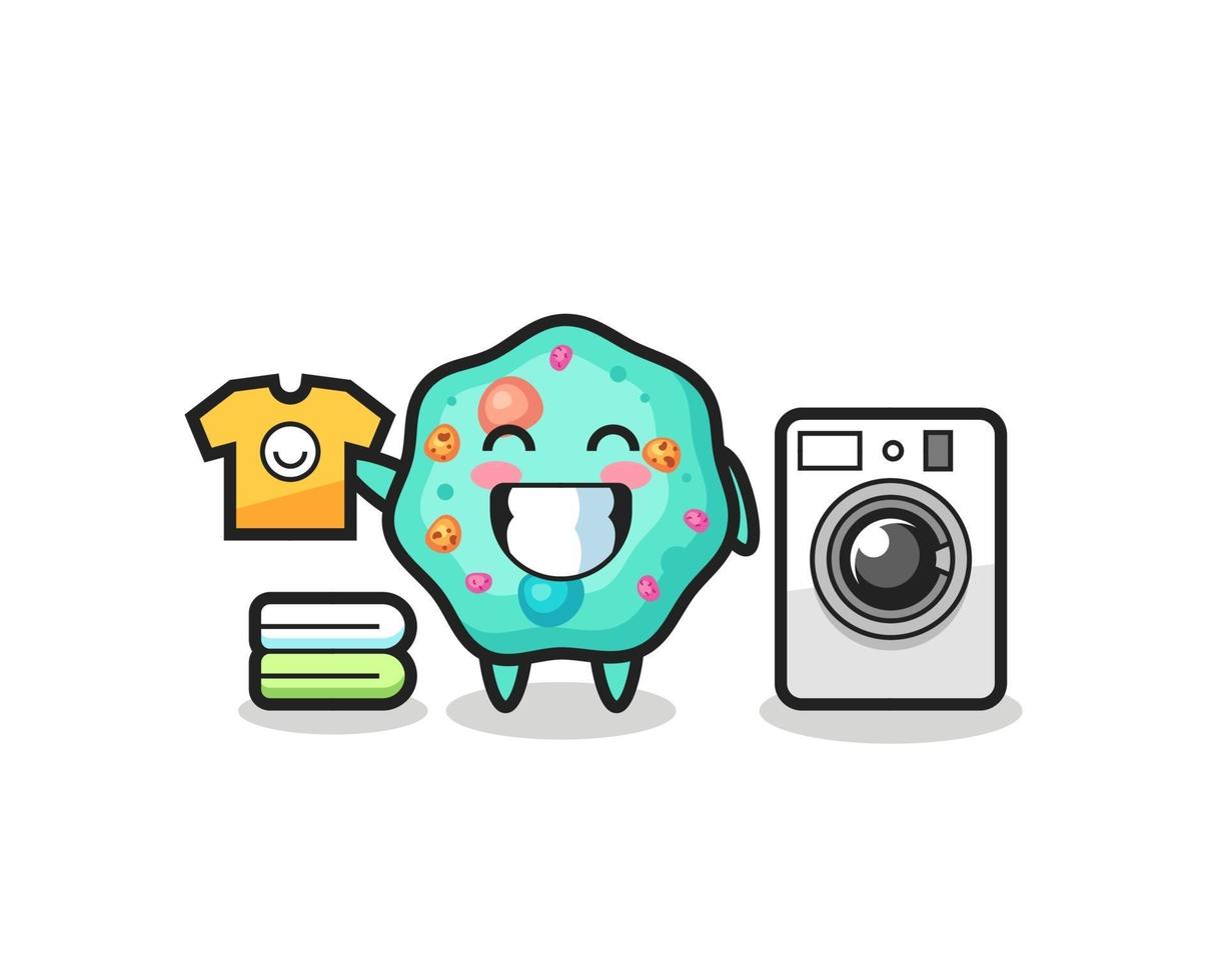 Mascot cartoon of amoeba with washing machine vector