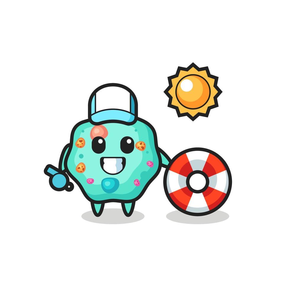 mascota de dibujos animados de ameba como guardia de playa vector