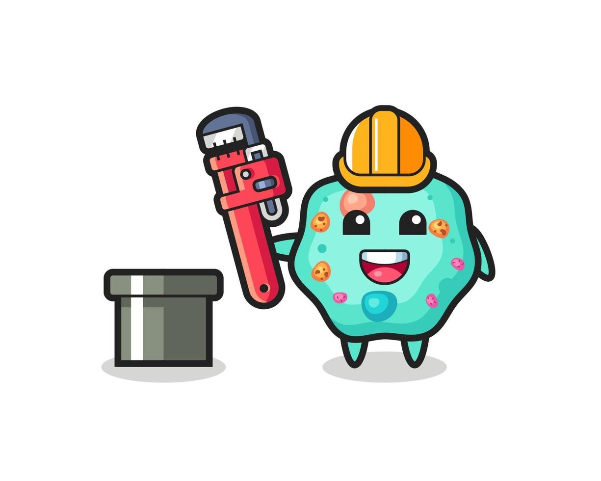 Ilustración de personaje de ameba como fontanero. vector