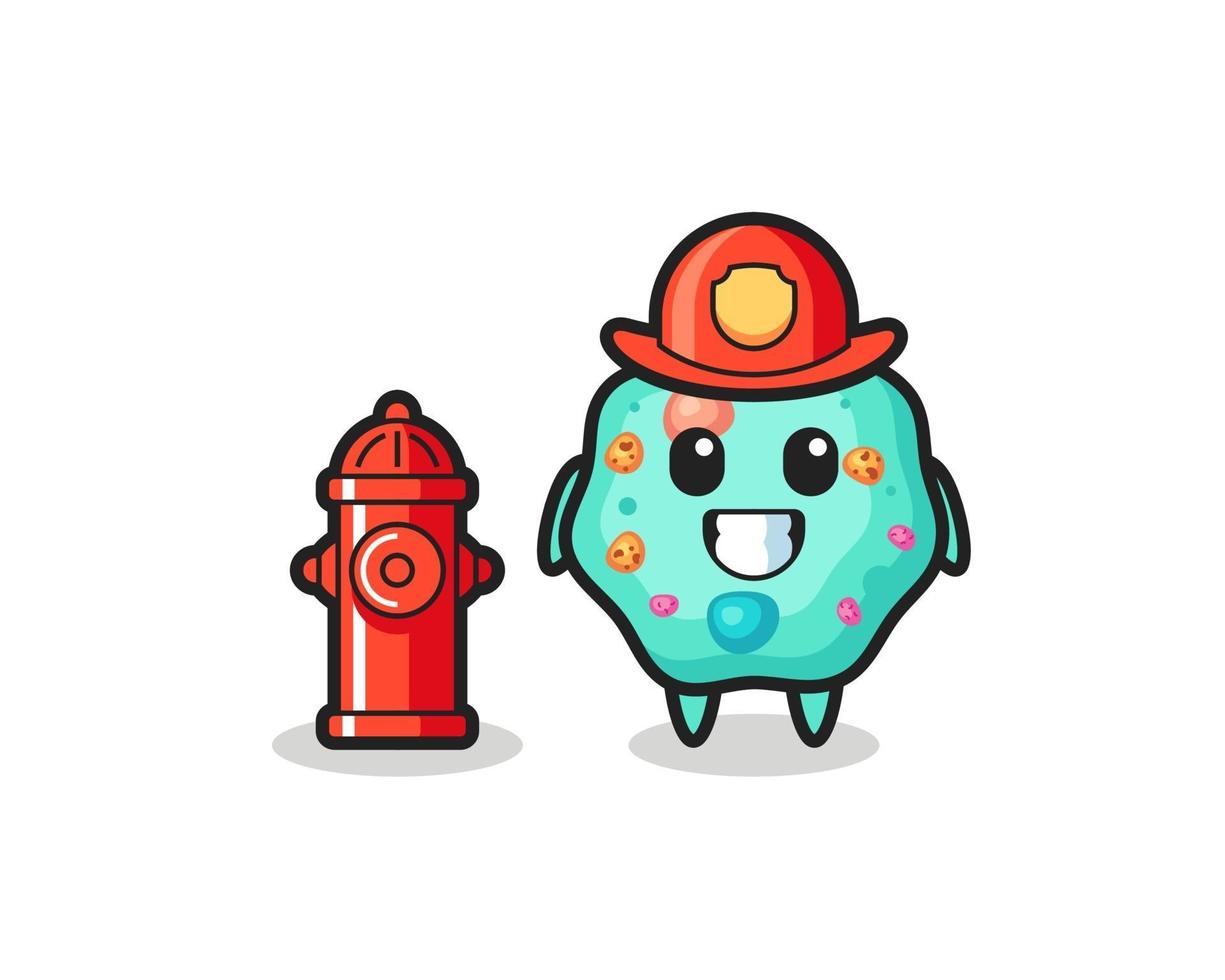 personaje mascota de ameba como bombero vector