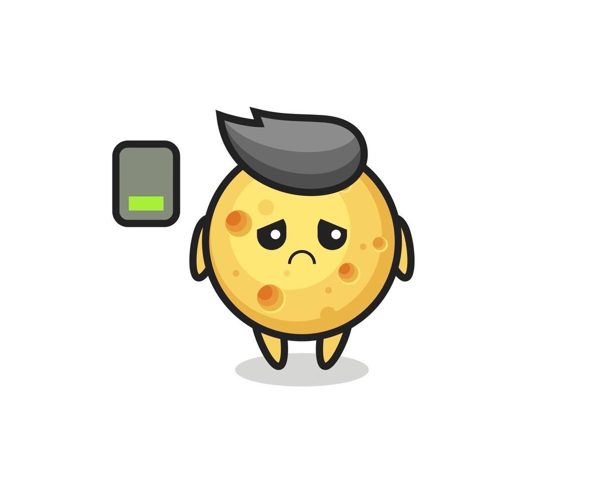 Personaje de mascota de queso redondo haciendo un gesto cansado vector