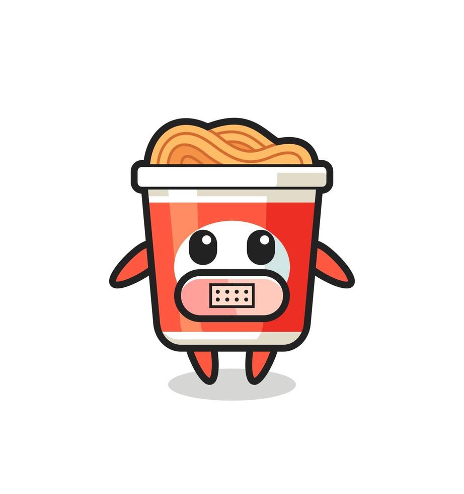 Cartoon Illustration of instant noodle with tape on mouth vector