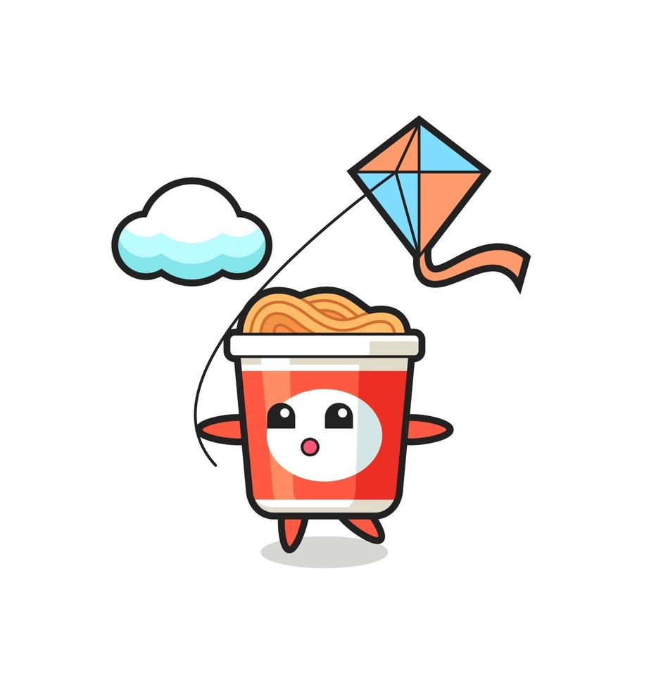 instant noodle mascot illustration is playing kite vector