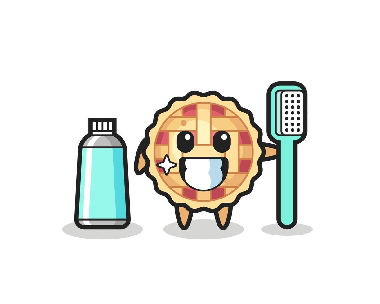 Ilustración de mascota de pastel de manzana con un cepillo de dientes vector