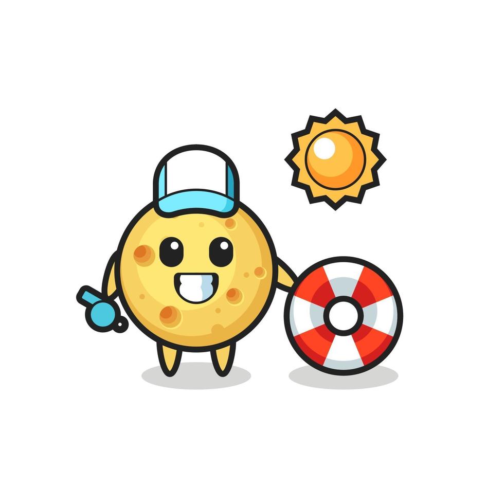 Cartoon mascot of round cheese as a beach guard vector