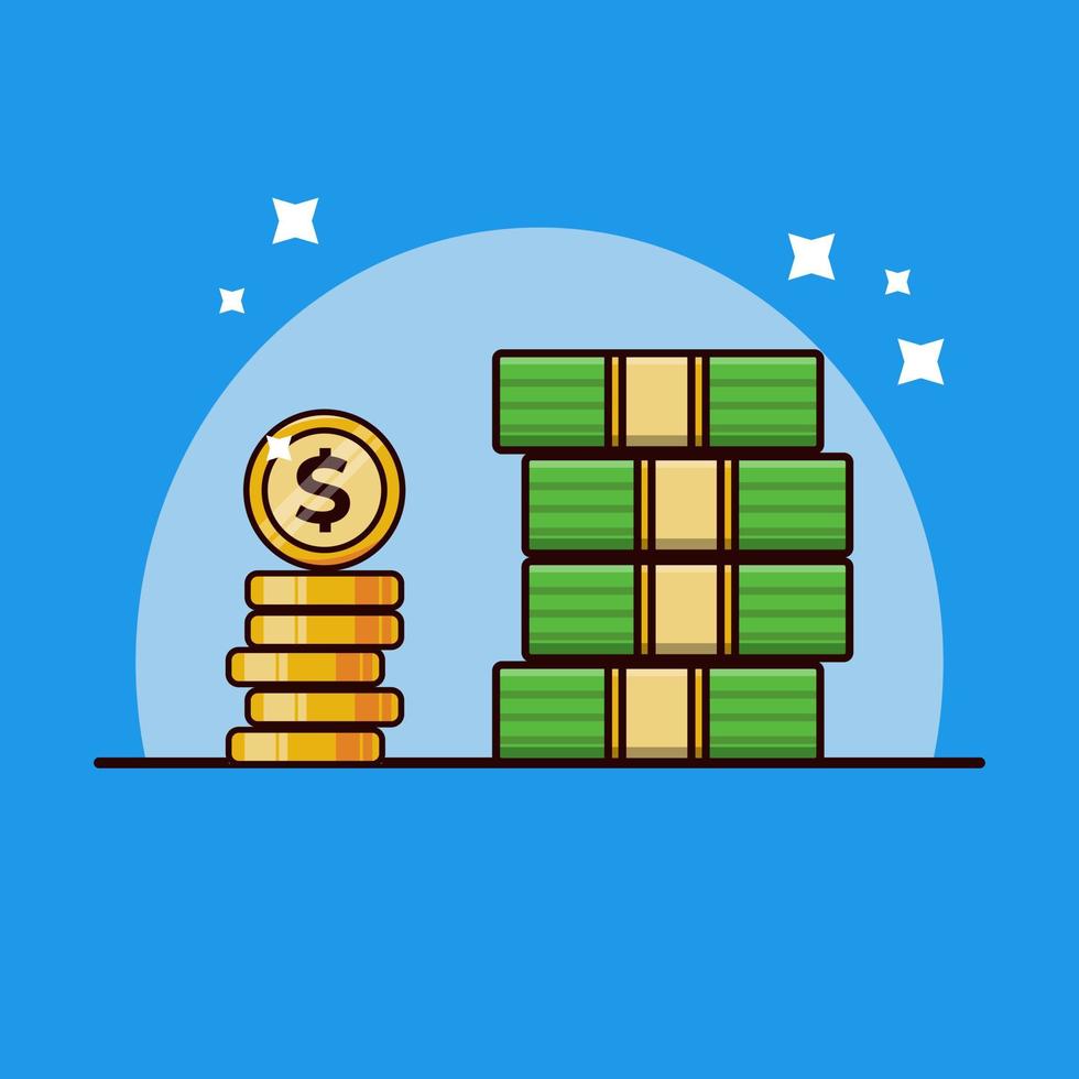 pile of cash and coins vector