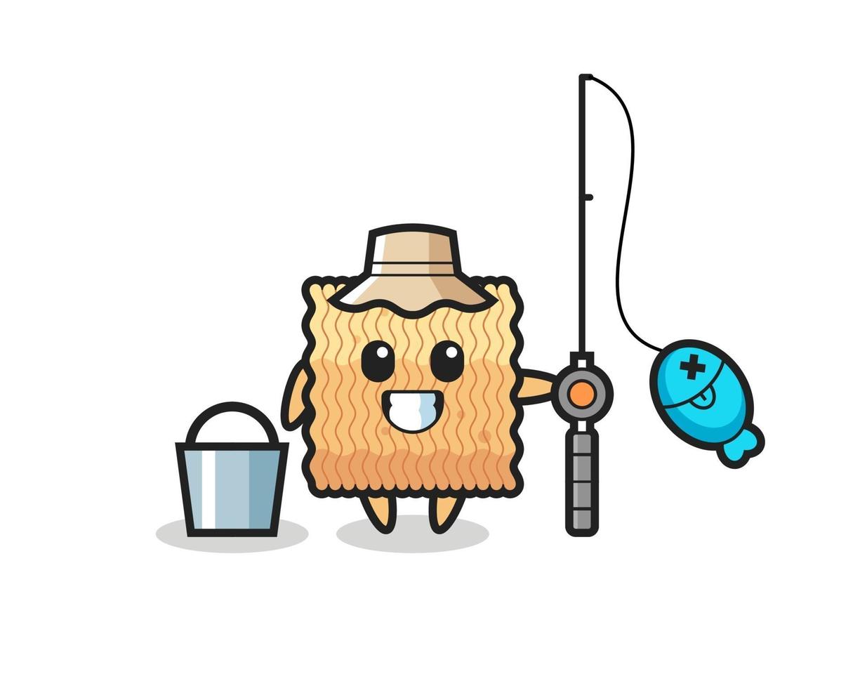 Mascot character of raw instant noodle as a fisherman vector