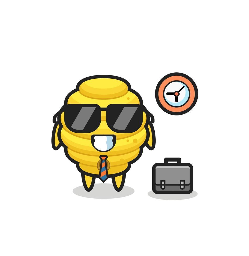 Cartoon mascot of bee hive as a businessman vector