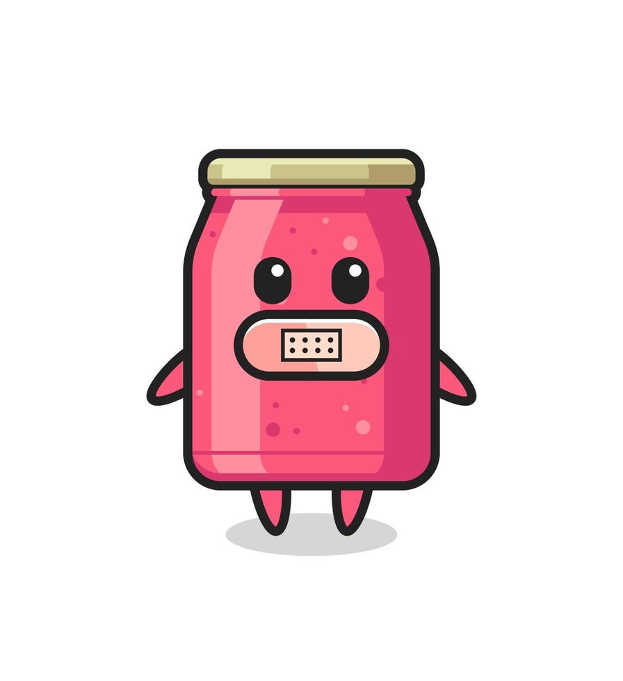 Cartoon Illustration of strawberry jam with tape on mouth vector