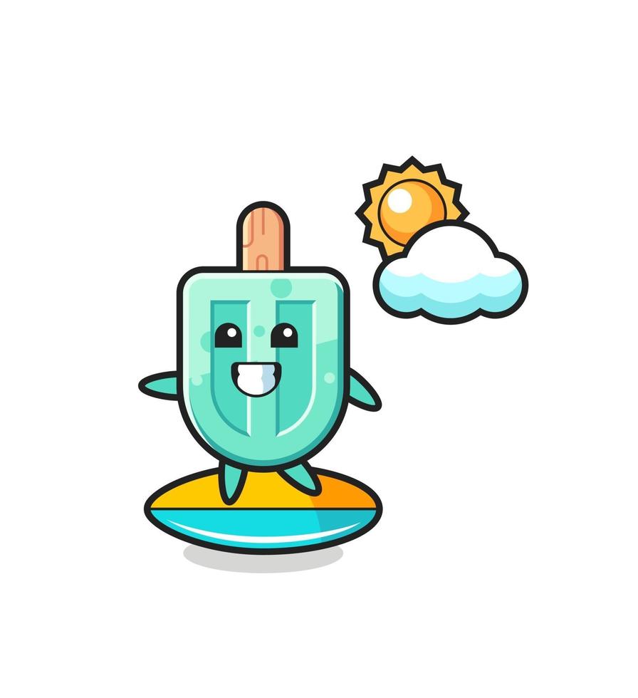 Illustration of popsicles cartoon do surfing on the beach vector