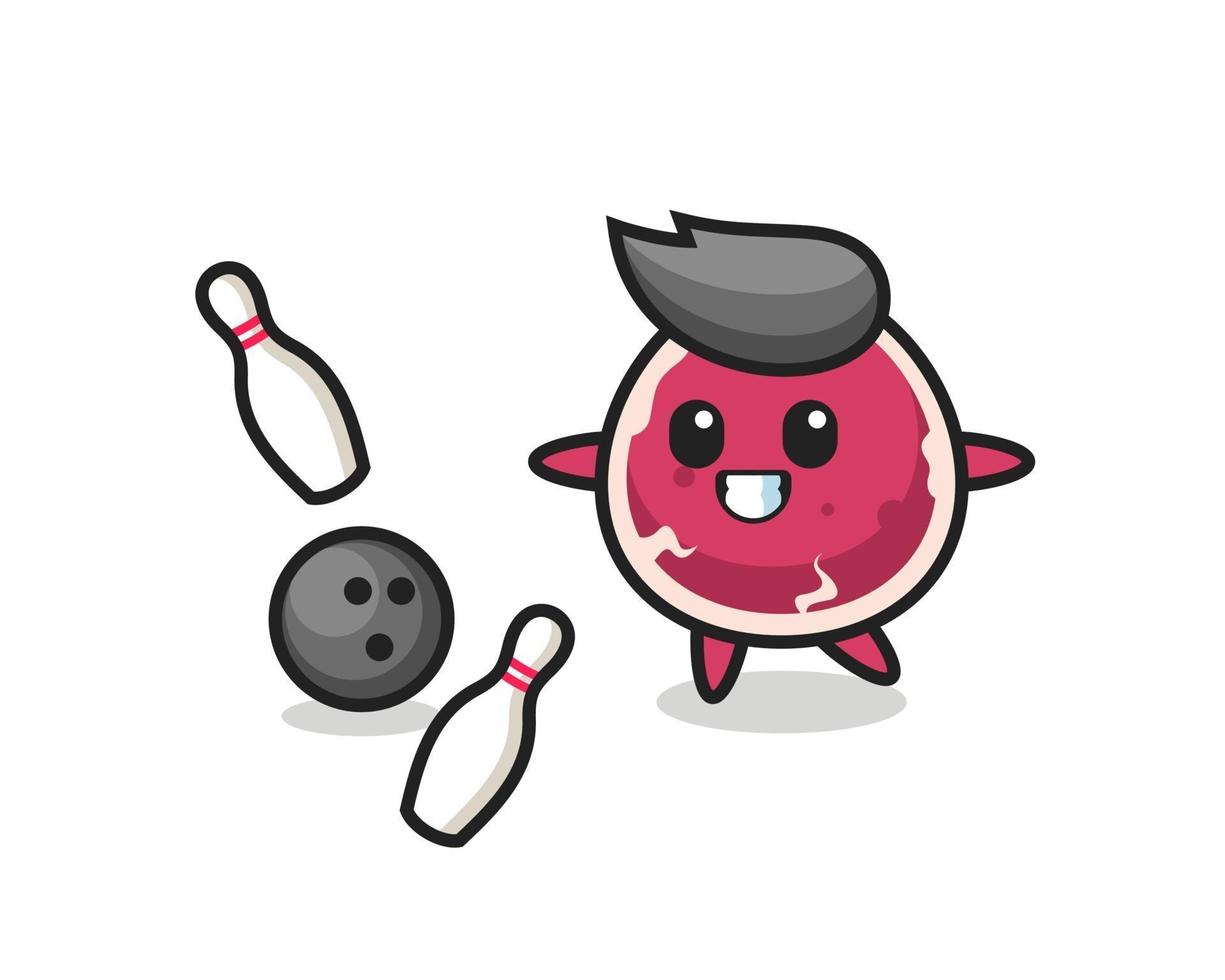 personaje de dibujos animados de carne de res está jugando a los bolos vector