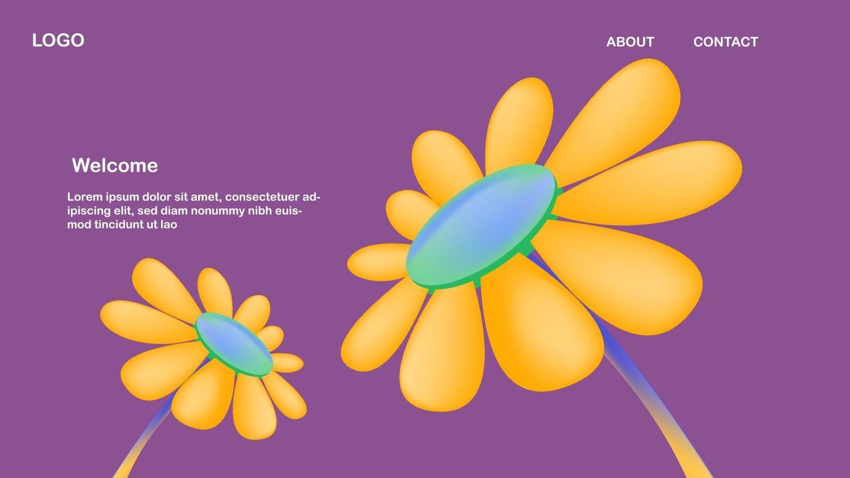 big yellow green flower landing page 3d design vector