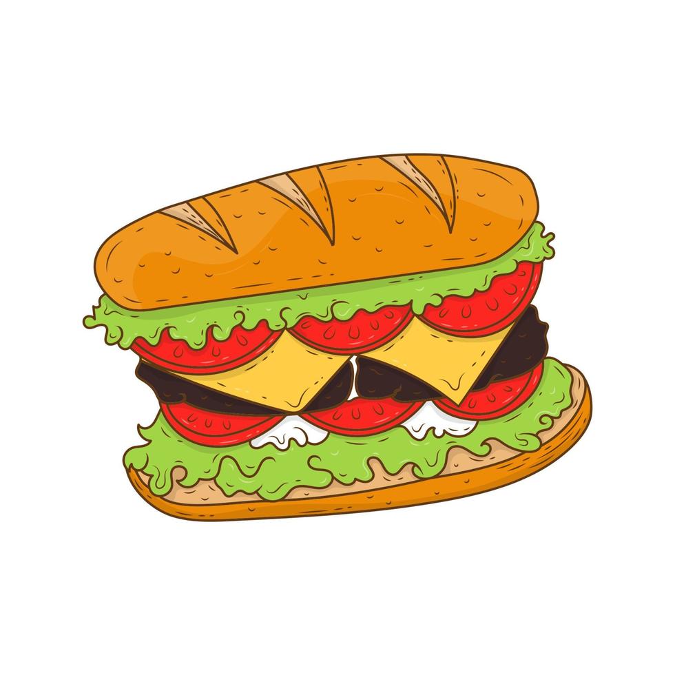 diseño de sándwich largo de contorno vectorial vector