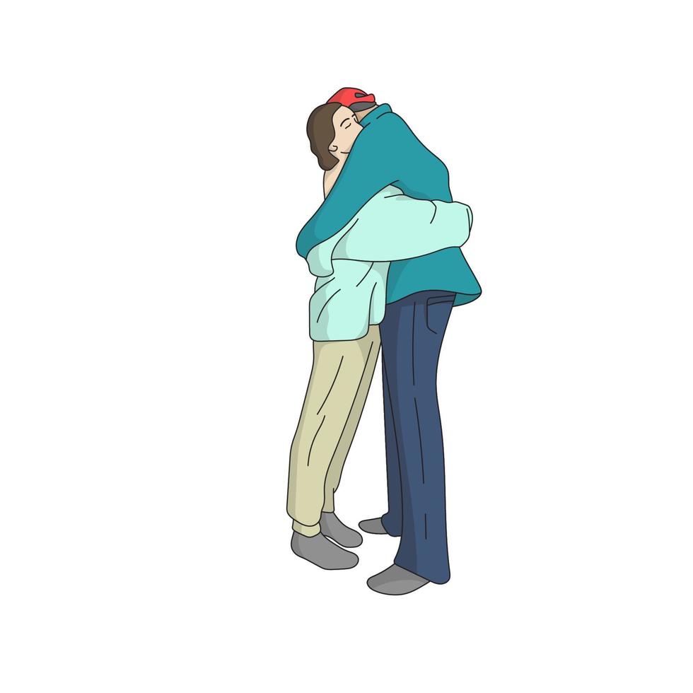 Happy couple hugging hand drawn illustration vector