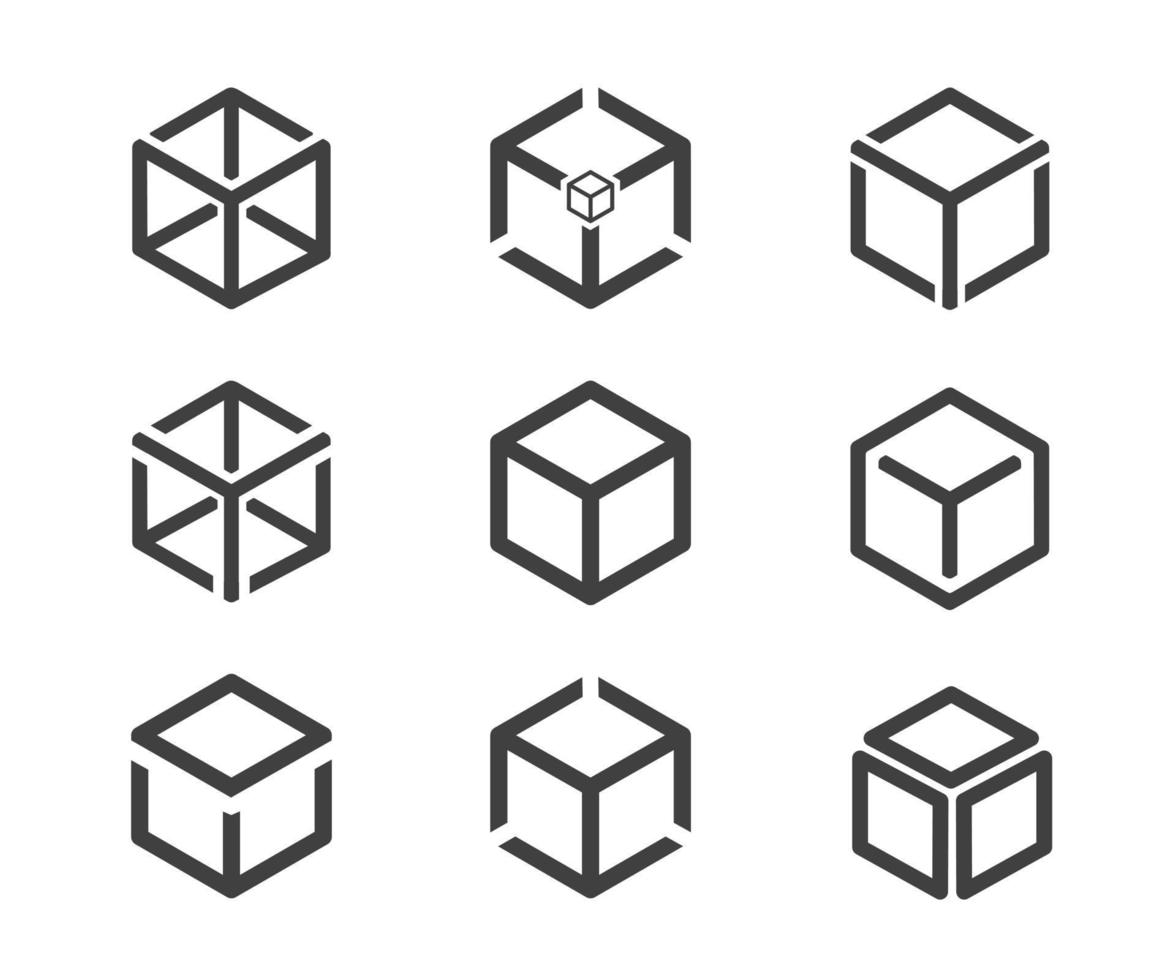 colección de cajas, patrones de líneas con diferentes formas, logotipo de caja sketsa vector